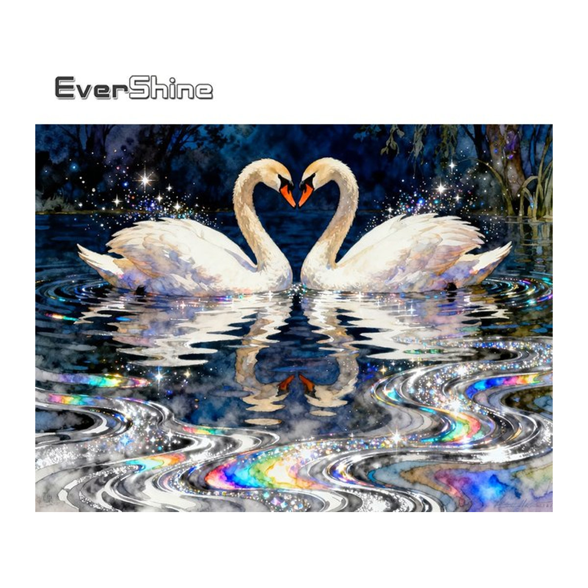 EverShine 5D Diamant-Stickerei Schwan mit Liebesherz als Vollquadrat-Mosaik Tierbild in Mehrfarbig - Bild 1