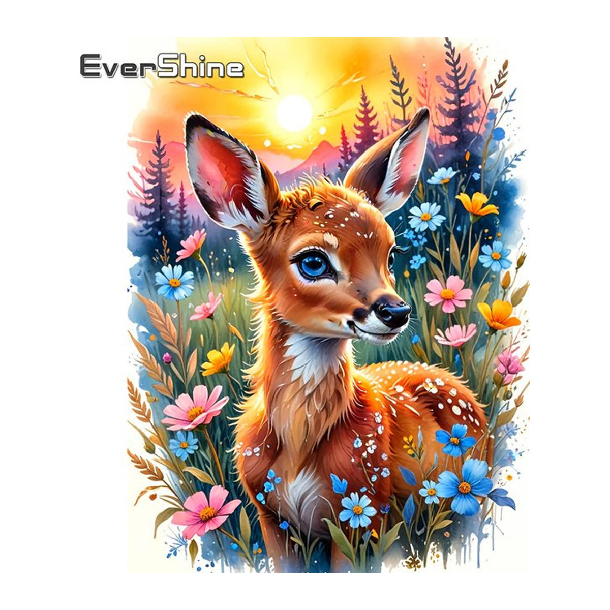 Evershine 5D Diamant-Stickerei Set Sikahirsch mit Gänseblümchen als Mosaik-Bild in Mehrfarbig, B/H/T: 20 x 30 x 20 cm - Bild 1