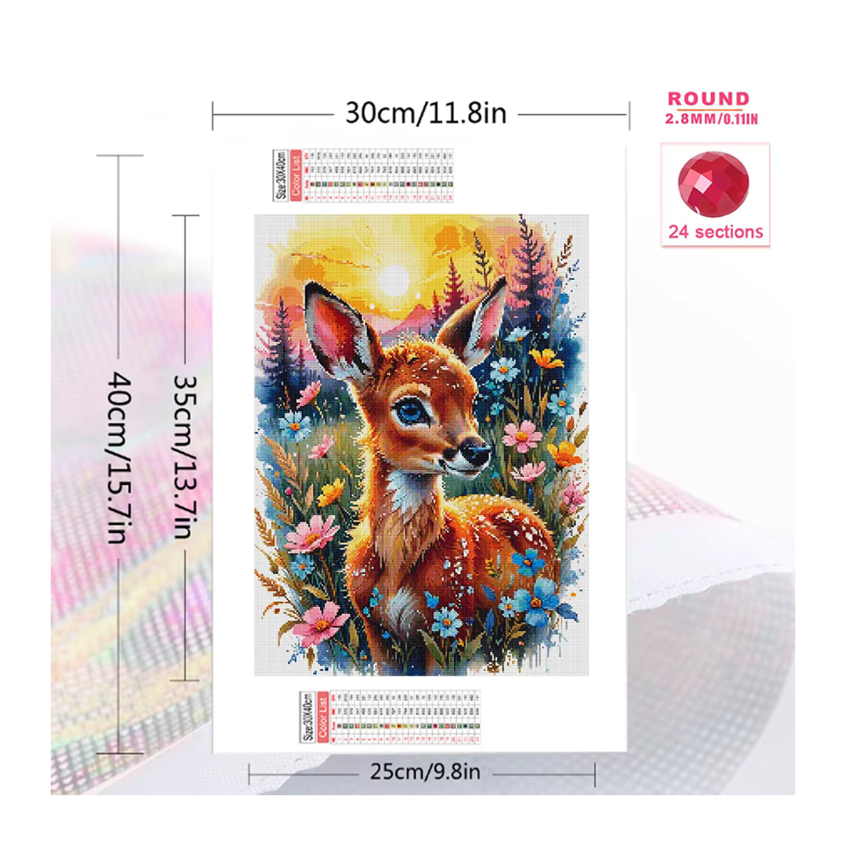 Evershine 5D Diamant-Stickerei Set Sikahirsch mit Gänseblümchen als Mosaik-Bild in Mehrfarbig, B/H/T: 20 x 30 x 20 cm - Bild 2