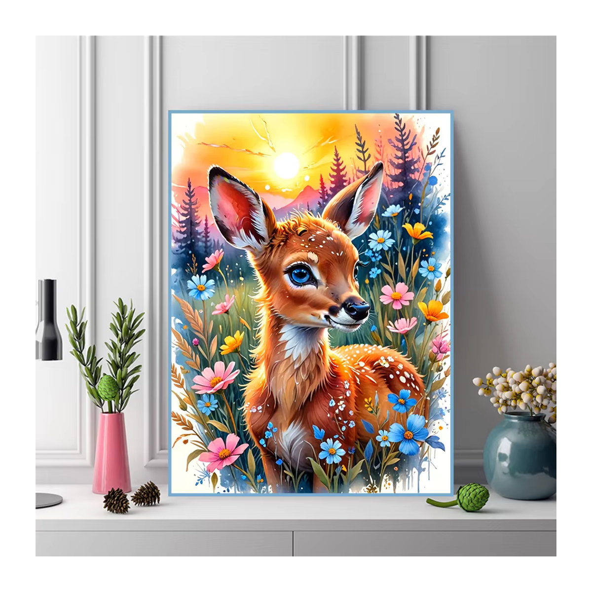Evershine 5D Diamant-Stickerei Set Sikahirsch mit Gänseblümchen als Mosaik-Bild in Mehrfarbig, B/H/T: 20 x 30 x 20 cm - Bild 3