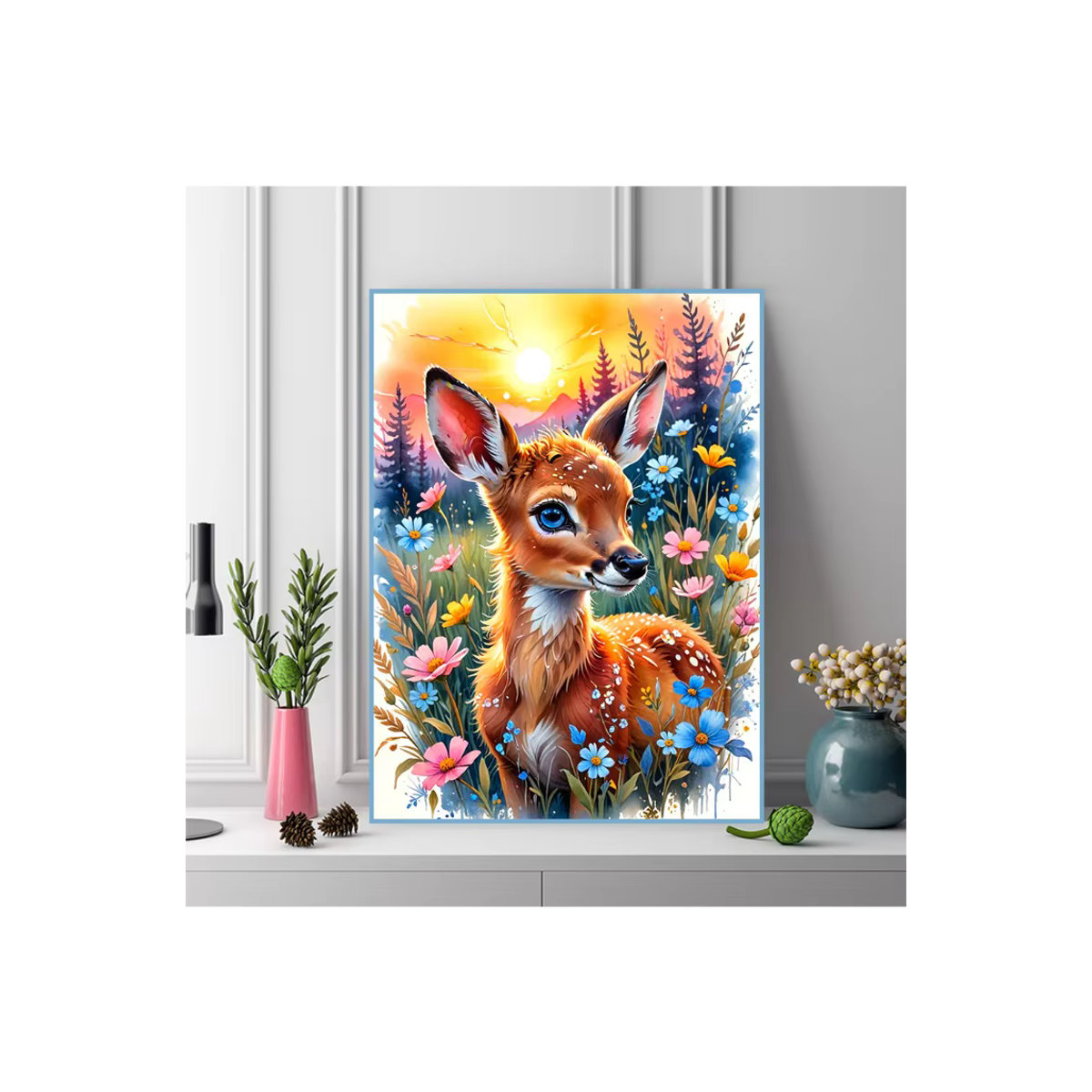 Evershine 5D Diamant-Stickerei Set Sikahirsch mit Gänseblümchen als Mosaik-Bild in Mehrfarbig, B/H/T: 20 x 30 x 20 cm - Bild 4