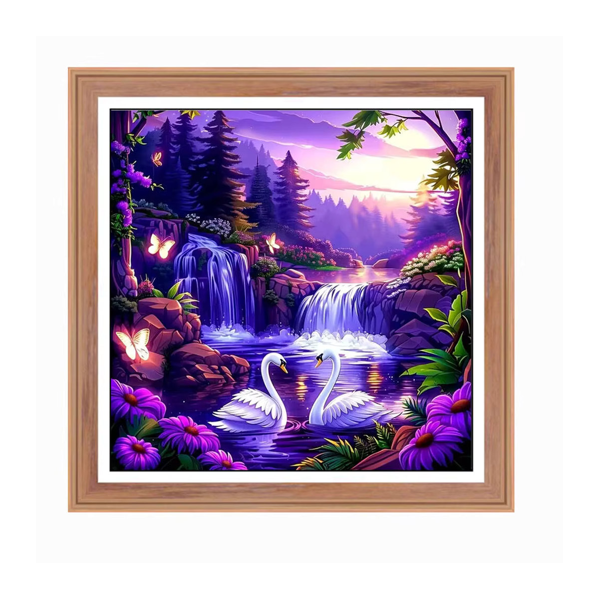 Evershine 5D-Diamantgemälde Schwan und Wasserfall als Diamant-Mosaik zum Selbermachen in Mehrfarbig, Wandmontiert, Rund - Bild 4