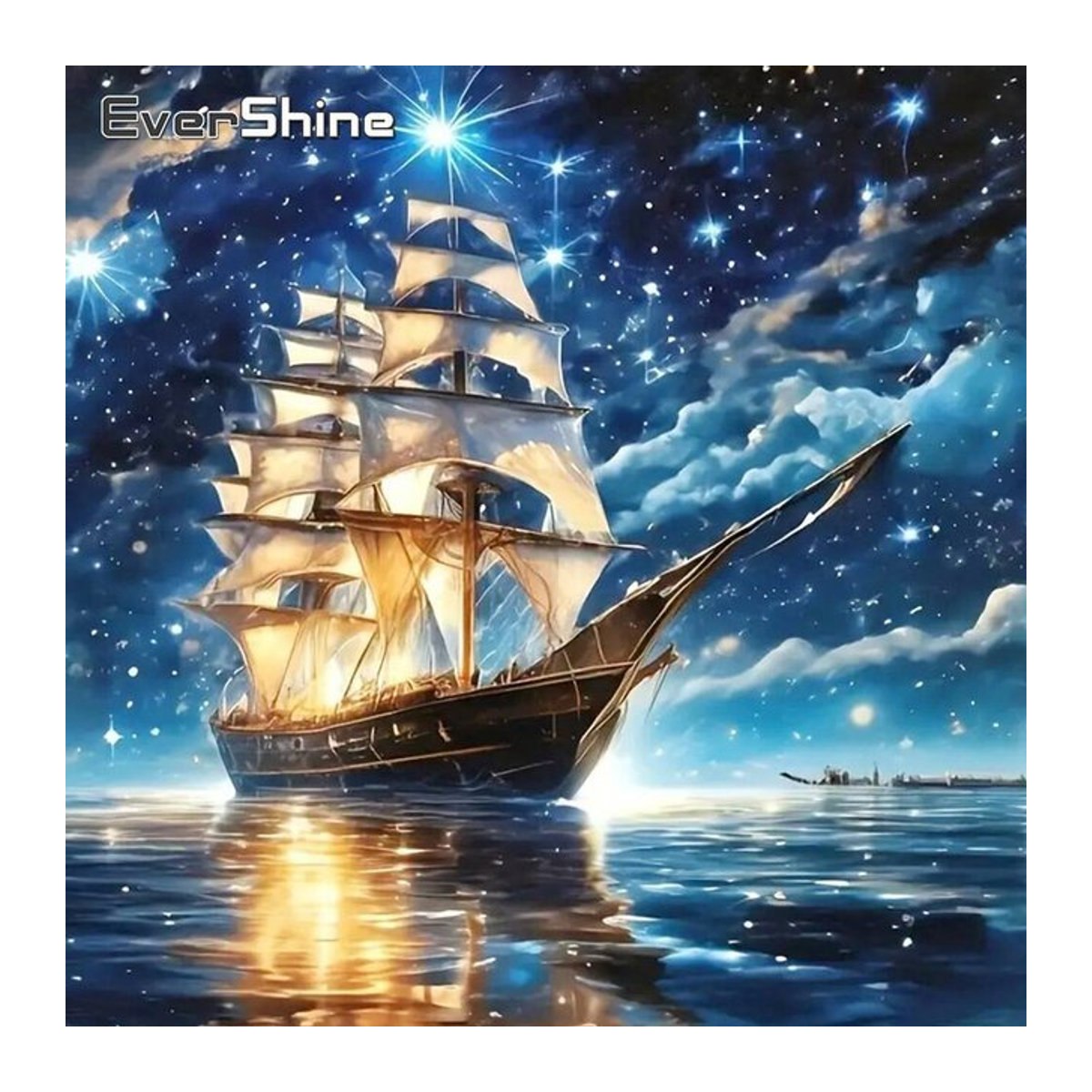 Evershine 5D Diamantgemälde Set Maritimes Motiv Schiff und Meer in Blau, Rundes Diamant-Mosaik zum Selbermachen - Bild 1
