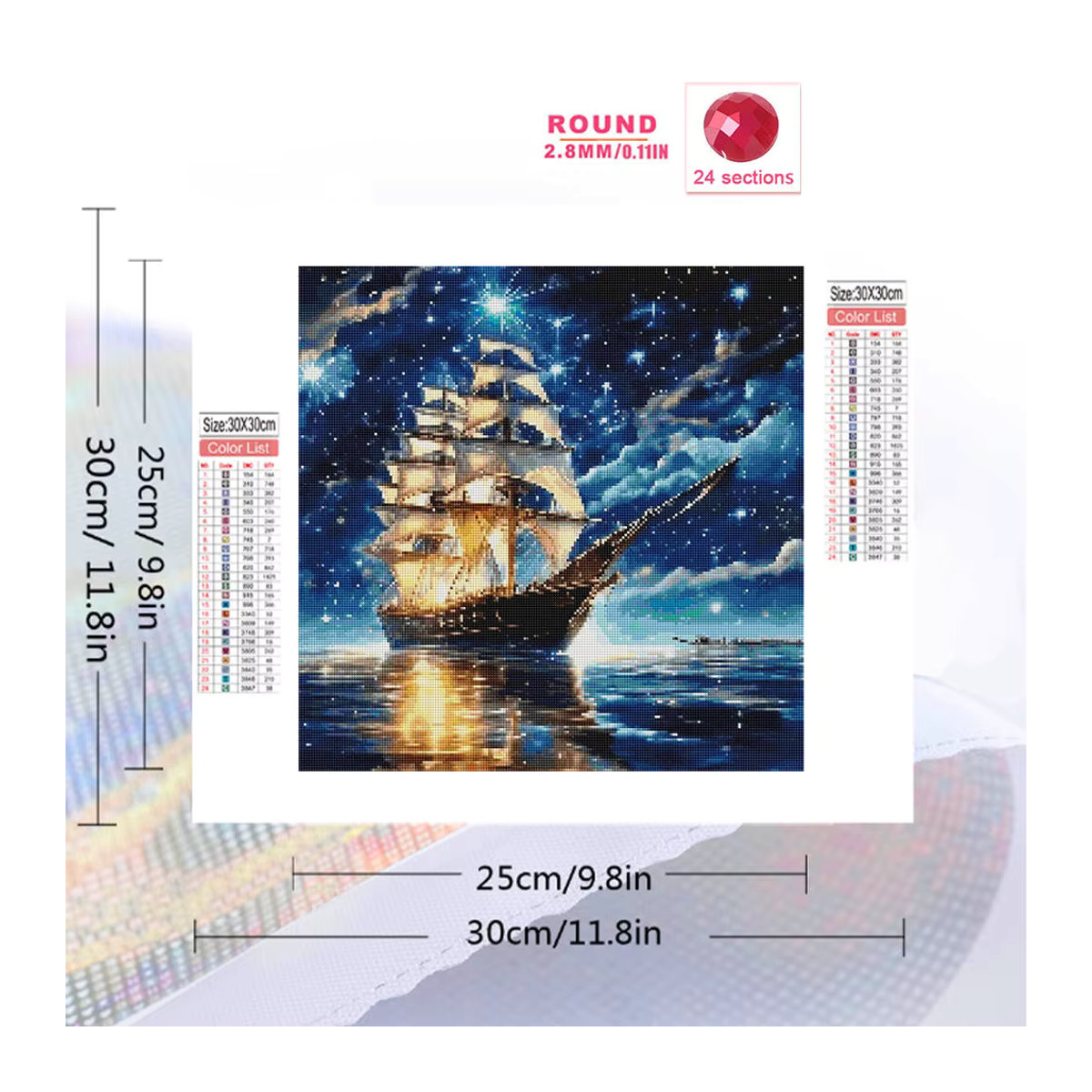 Evershine 5D Diamantgemälde Set Maritimes Motiv Schiff und Meer in Blau, Rundes Diamant-Mosaik zum Selbermachen - Bild 2
