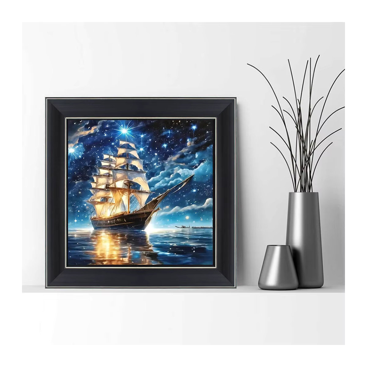 Evershine 5D Diamantgemälde Set Maritimes Motiv Schiff und Meer in Blau, Rundes Diamant-Mosaik zum Selbermachen - Bild 3