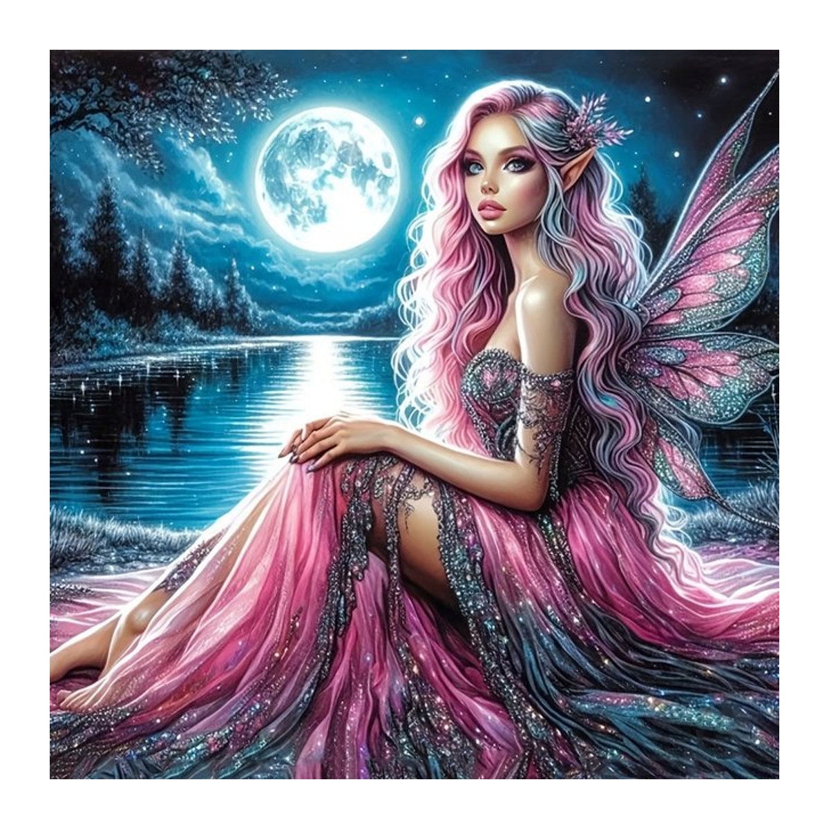 EverShine 5D Diamantmalerei DIY Porträt mit Flügeln und Mond, Mosaik Stickerei Set in Mehrfarbig, Rund, Wandmontiert - Bild 1