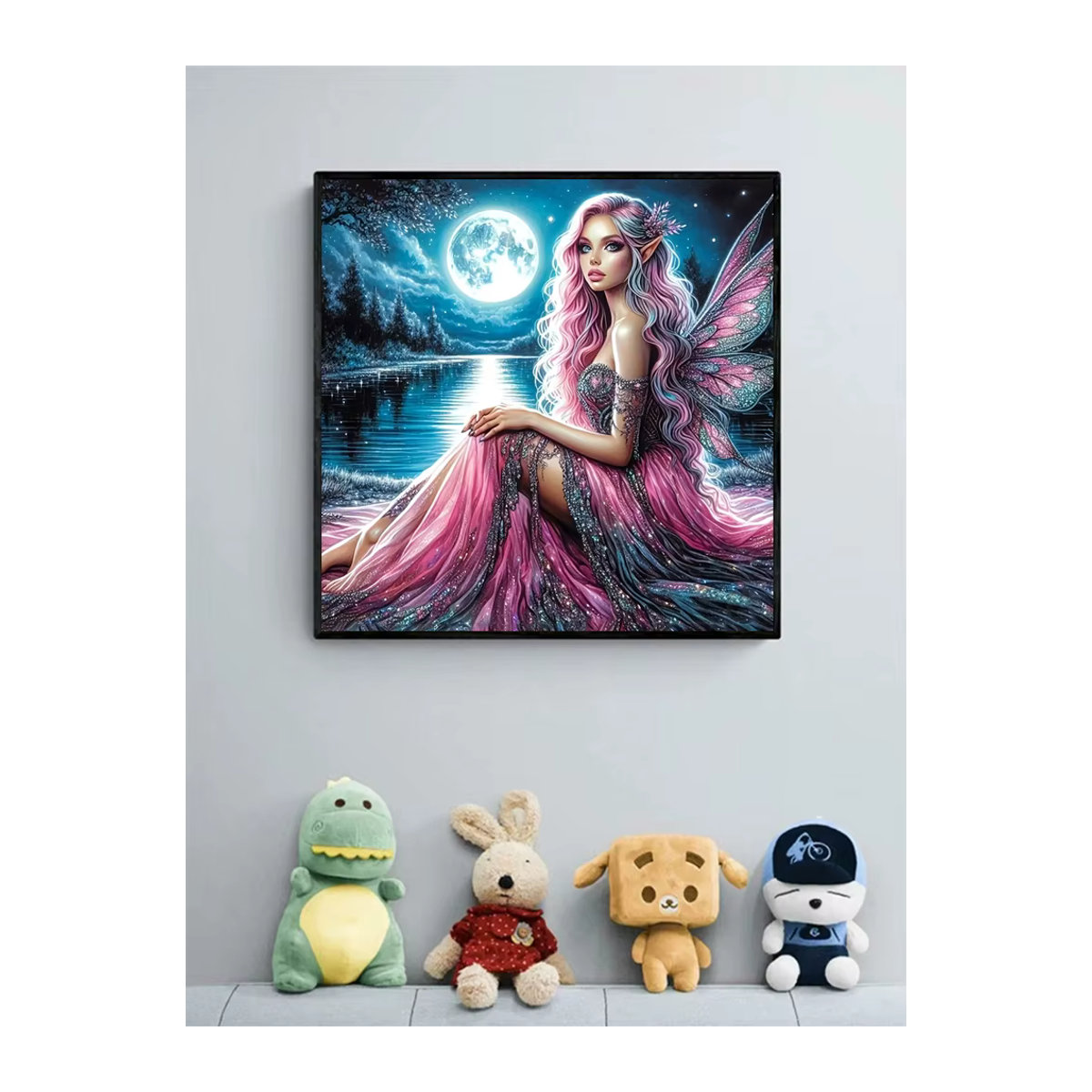 EverShine 5D Diamantmalerei DIY Porträt mit Flügeln und Mond, Mosaik Stickerei Set in Mehrfarbig, Rund, Wandmontiert - Bild 4
