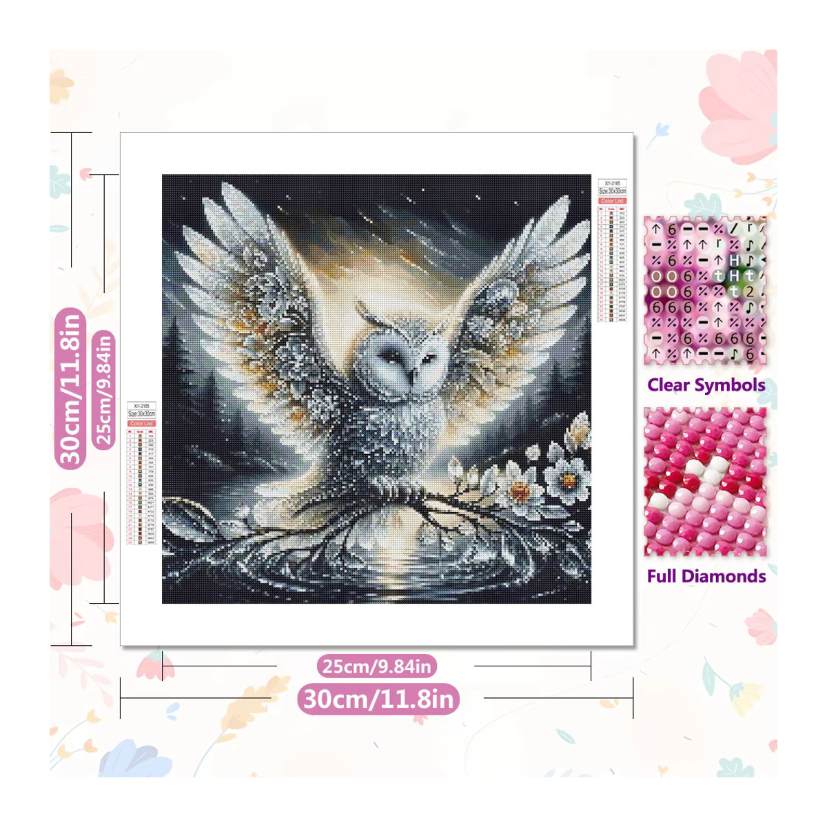 EverShine 5D Diamantmalerei Eule in Weiß, rundes DIY Mosaik-Stickerei Set für kreative Heimdekoration - Bild 2