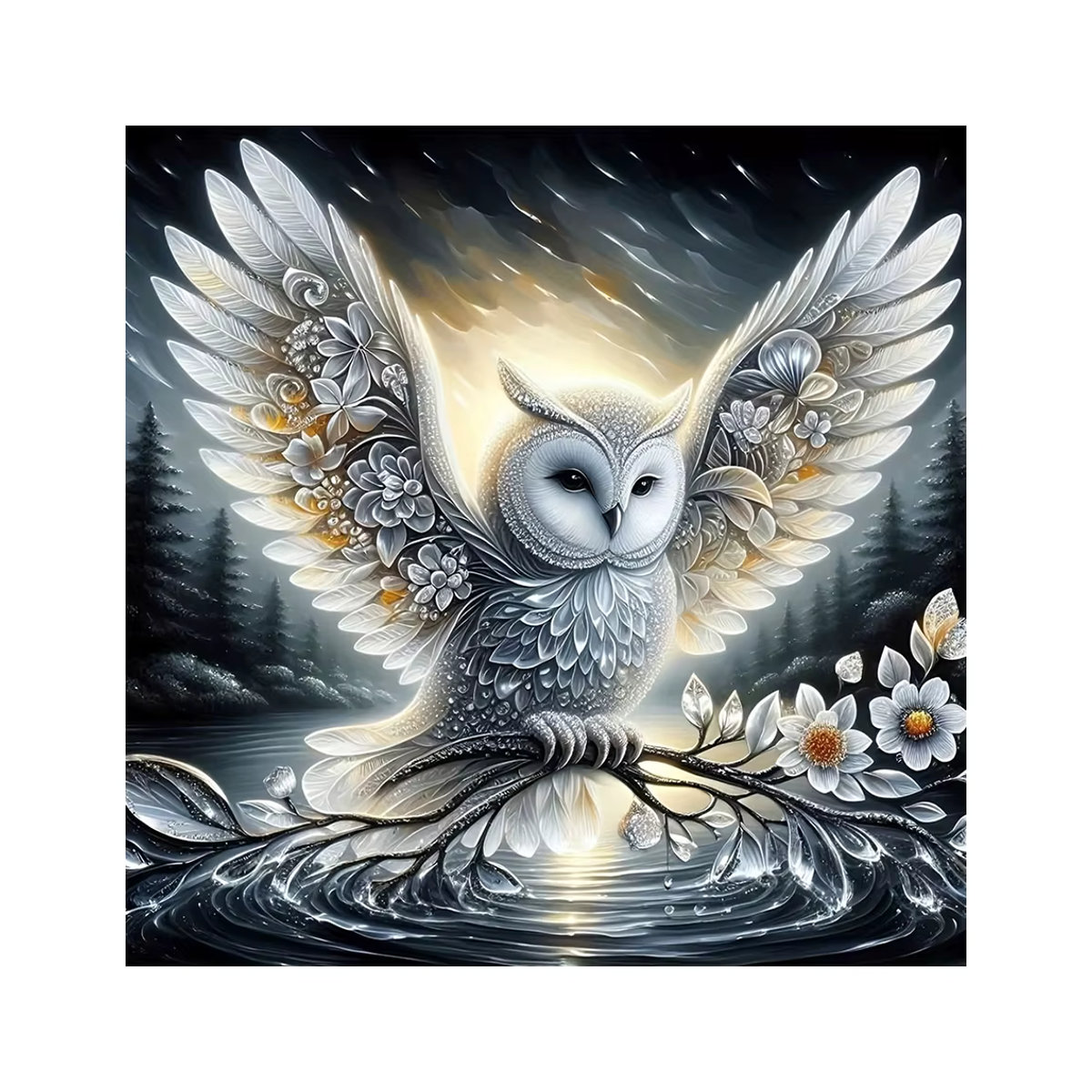 EverShine 5D Diamantmalerei Eule in Weiß, rundes DIY Mosaik-Stickerei Set für kreative Heimdekoration - Bild 4