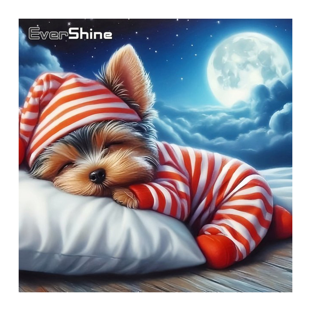 Evershine 5D Diamantmalerei Hund Motiv als Mosaik Set mit Mond Design, Rund, Mehrfarbig - Bild 1