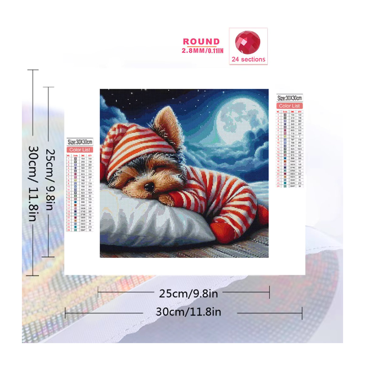 Evershine 5D Diamantmalerei Hund Motiv als Mosaik Set mit Mond Design, Rund, Mehrfarbig - Bild 2