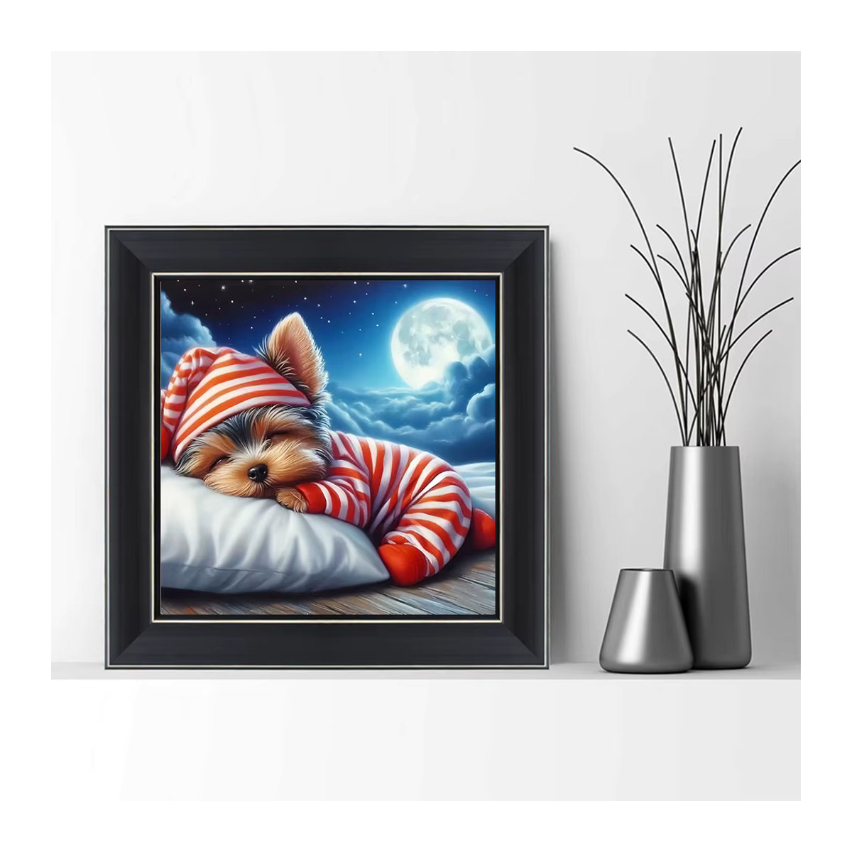 Evershine 5D Diamantmalerei Hund Motiv als Mosaik Set mit Mond Design, Rund, Mehrfarbig - Bild 3