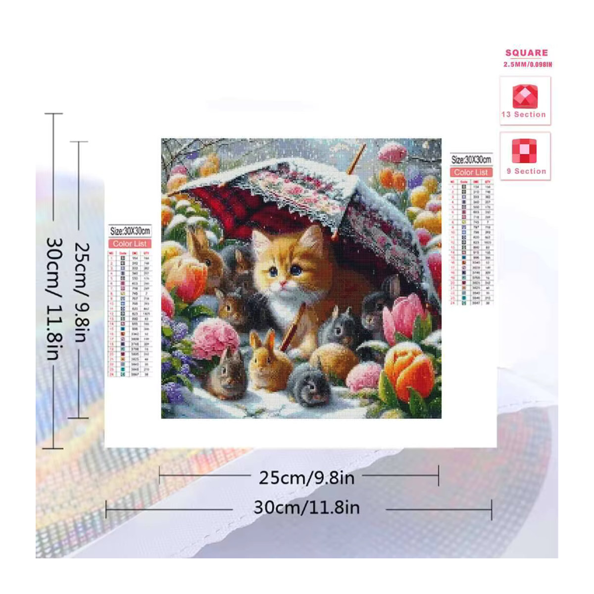 Evershine 5D Diamantmalerei Katze und Kaninchen als rundes Mosaik-Stickerei-Set in Mehrfarbig - Bild 2