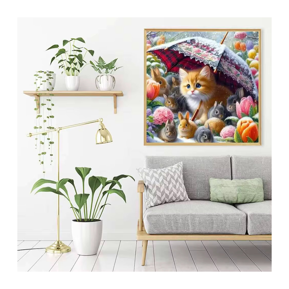 Evershine 5D Diamantmalerei Katze und Kaninchen als rundes Mosaik-Stickerei-Set in Mehrfarbig - Bild 3