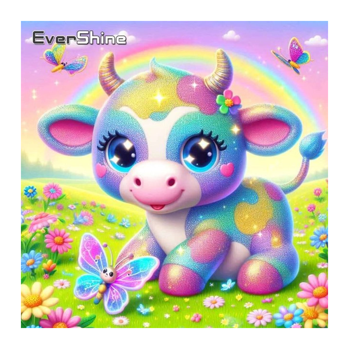 Evershine 5D DIY Cartoon Diamant Malerei Kuh als rundes Mosaik Set in Mehrfarbig - Bild 1