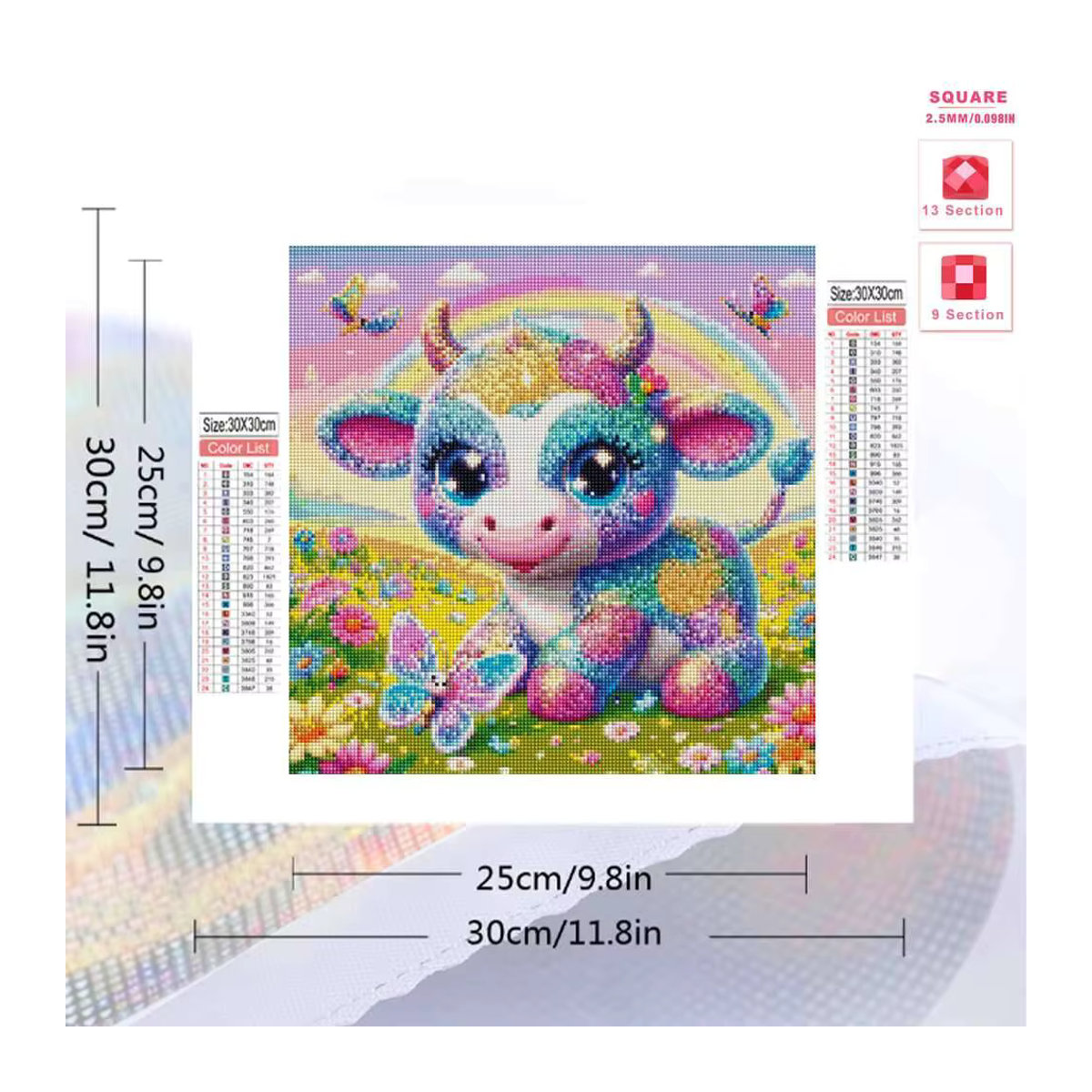 Evershine 5D DIY Cartoon Diamant Malerei Kuh als rundes Mosaik Set in Mehrfarbig - Bild 2