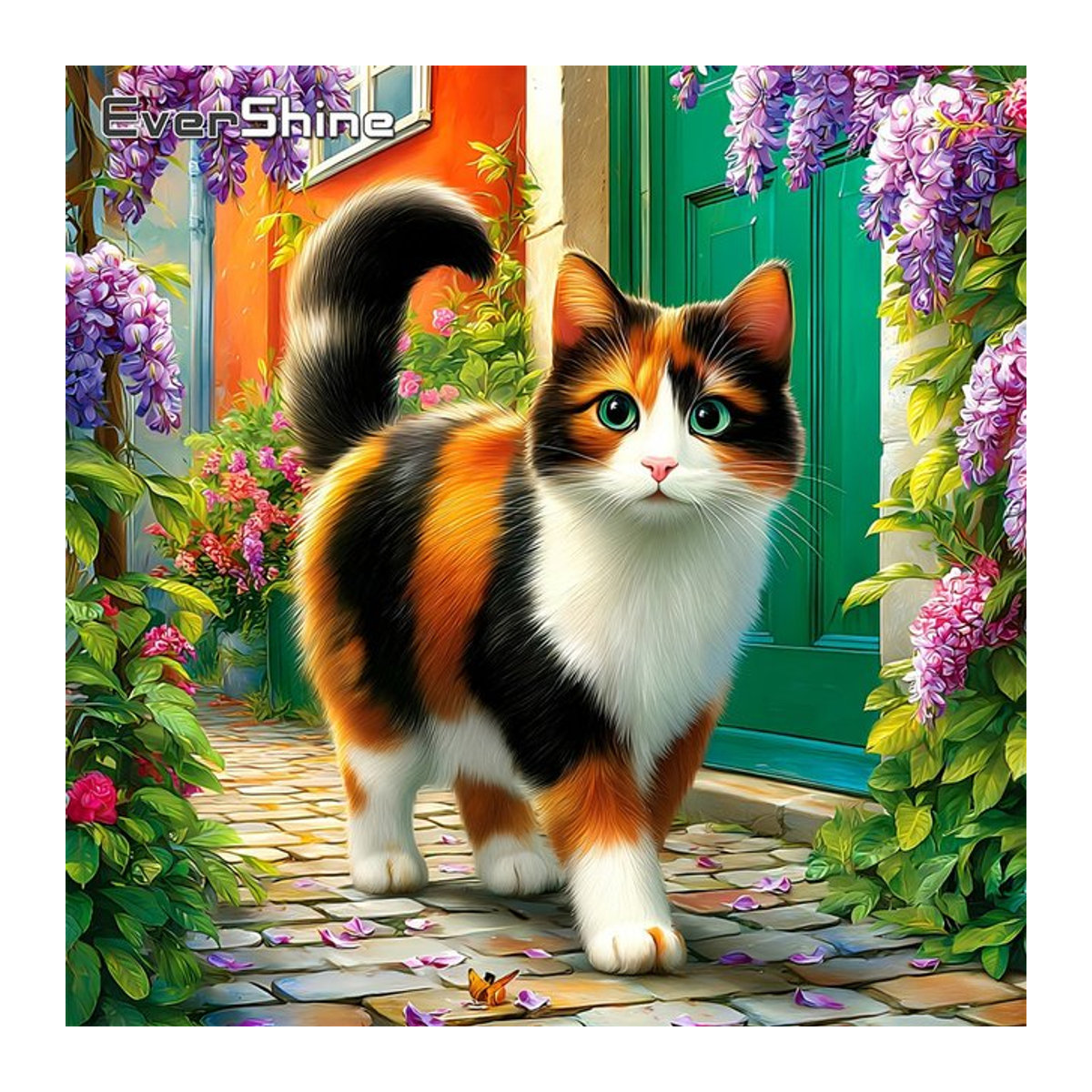 Evershine 5D DIY Diamant-Stickerei Mosaik-Katze als quadratisches Strass-Bild in Lila und Mehrfarbig - Bild 1