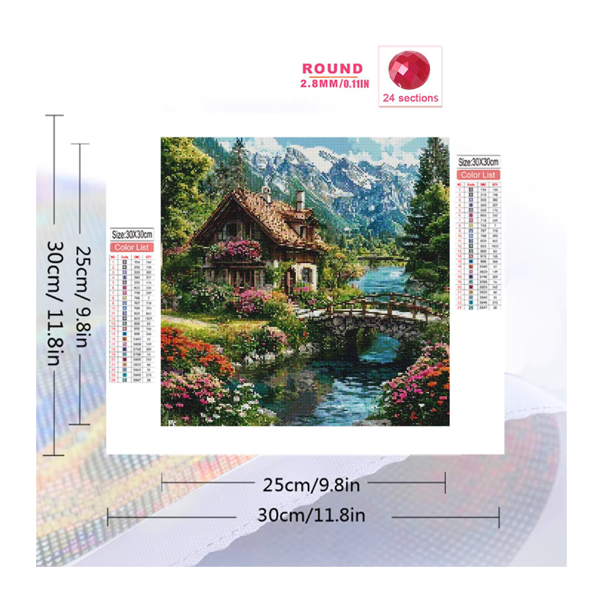 EverShine 5D DIY Diamantmalerei Landhaus-Landschaft mit Fluss als Mosaik-Bastelset in Mehrfarbig mit Runddiamanten - Bild 2