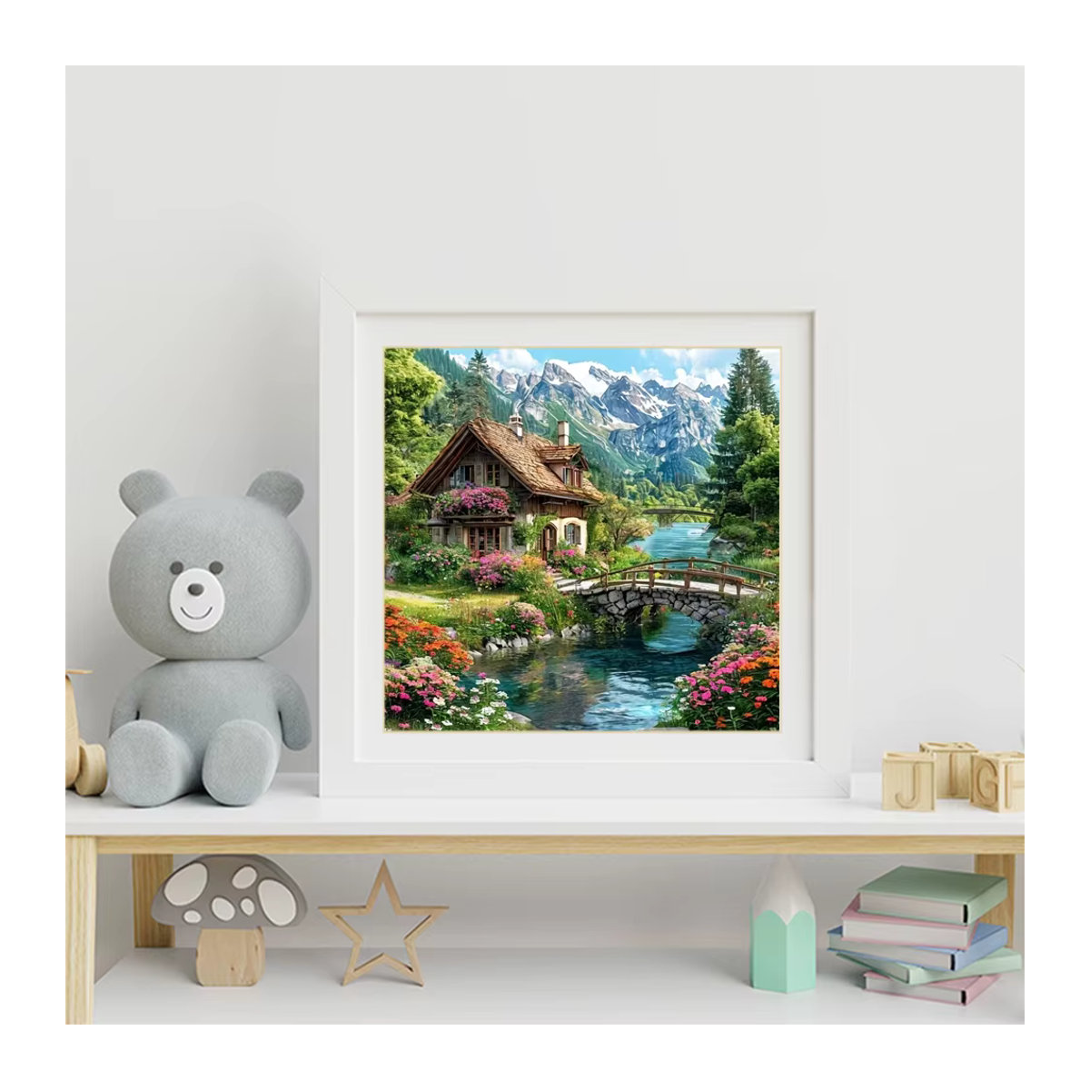 EverShine 5D DIY Diamantmalerei Landhaus-Landschaft mit Fluss als Mosaik-Bastelset in Mehrfarbig mit Runddiamanten - Bild 3