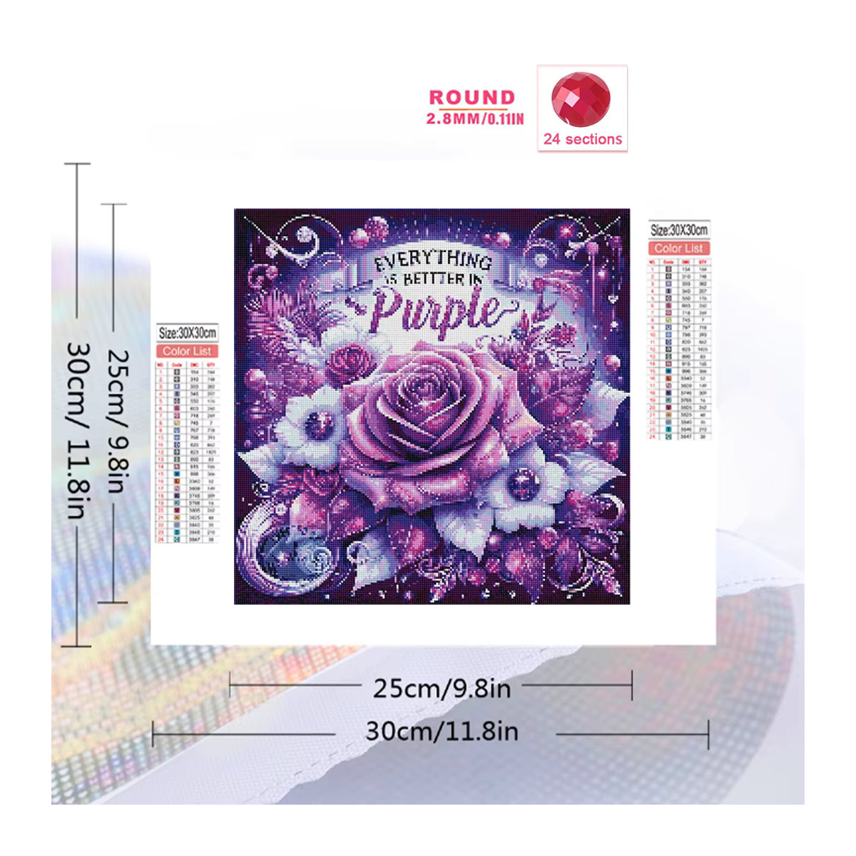 Evershine 5D Voll-Diamant-Stickerei Blumenmosaik Rose in Lila für Erwachsene und Anfänger - Bild 2