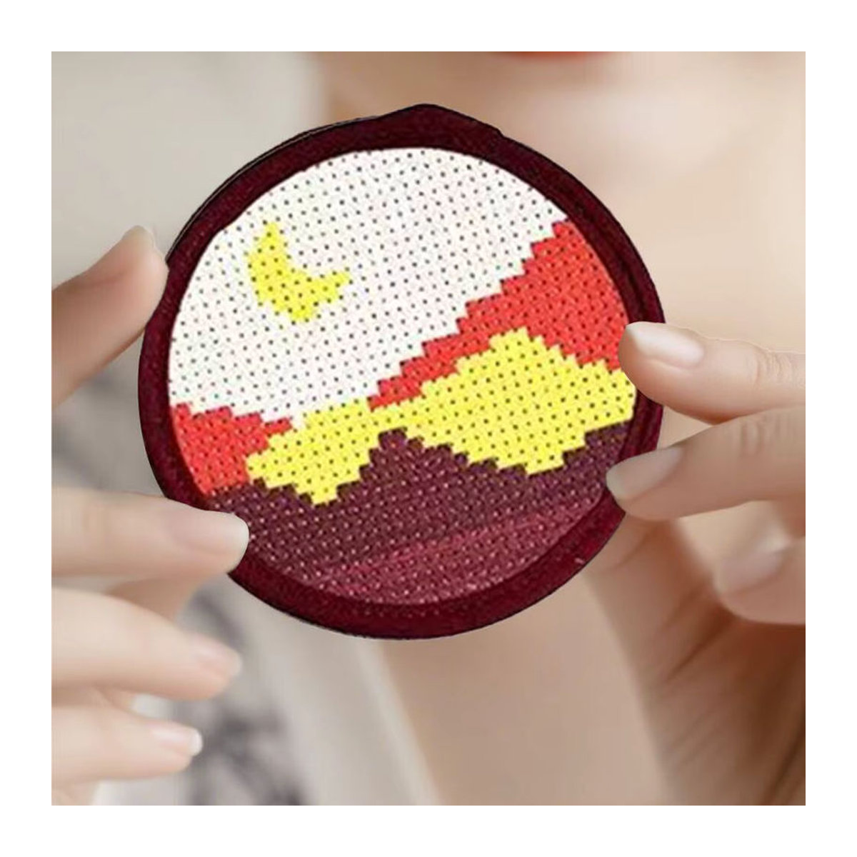 EverShine 6er Set DIY Kreuzstich Untersetzer mit Landschafts-Sonnenuntergang Muster, 11CT bedruckte Stickerei-Leinwand, rund, mehrfarbig - Bild 5