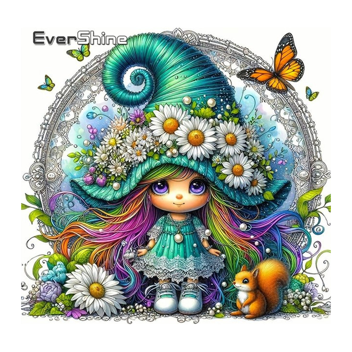 EverShine Diamant-Gemälde Mädchenporträt mit Elfe und Gänseblümchen, mehrfarbige Strass-Stickerei als Mosaik-Dekoration für dein Zuhause - Bild 1