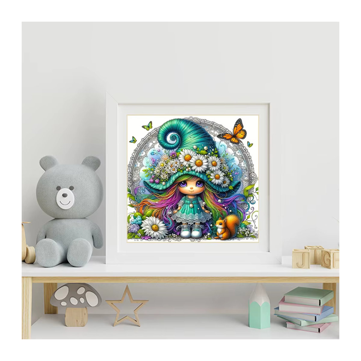EverShine Diamant-Gemälde Mädchenporträt mit Elfe und Gänseblümchen, mehrfarbige Strass-Stickerei als Mosaik-Dekoration für dein Zuhause - Bild 3