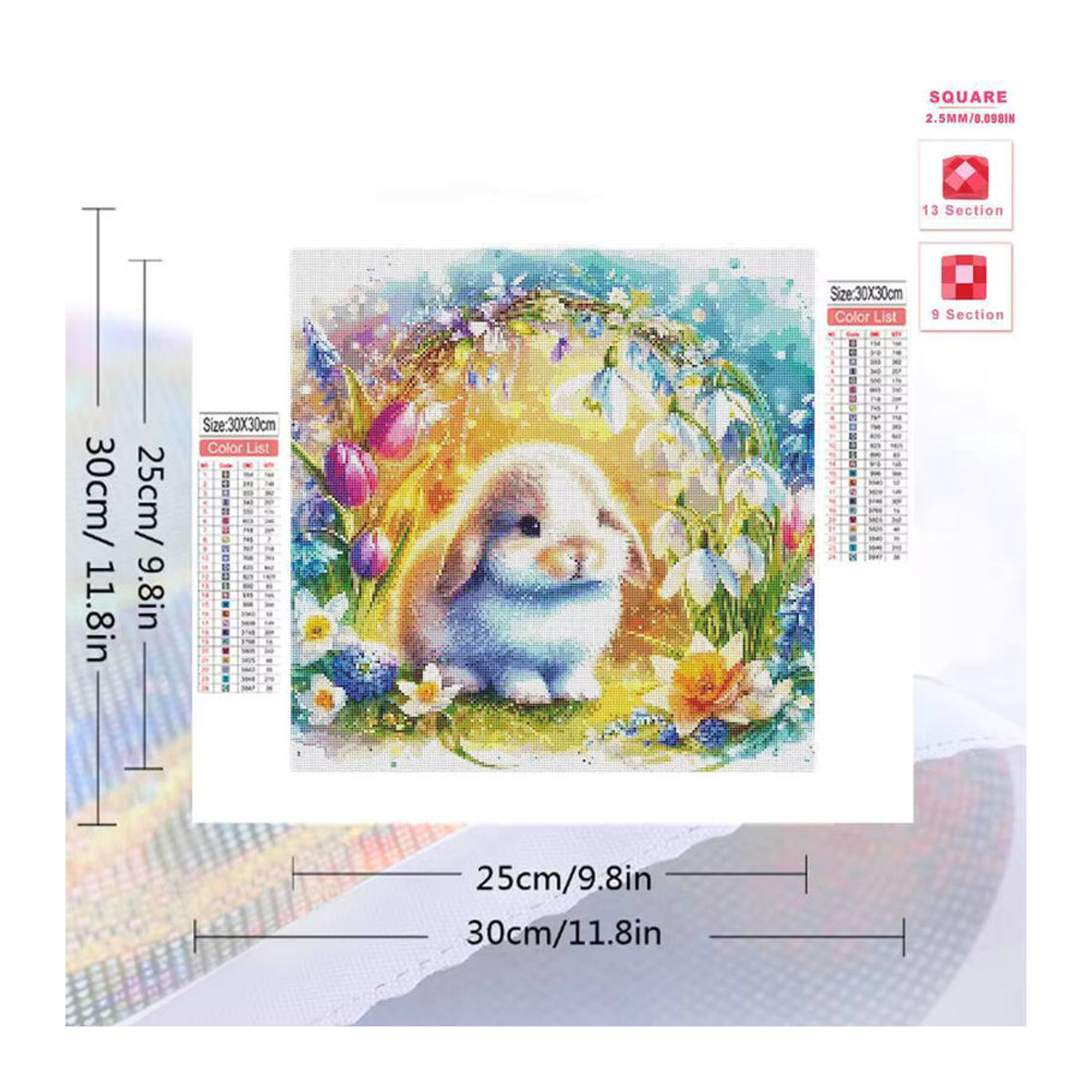 Evershine Diamant Mosaik DIY Set Kaninchen Cartoon mit Blumenmuster, runde Stickerei für Kinder, mehrfarbig - Bild 2