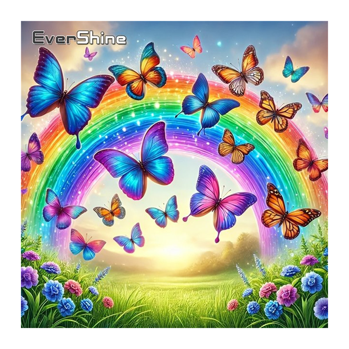 Evershine Diamant-Mosaik DIY Stickerei Set mit Schmetterling und Regenbogen Landschaft in Mehrfarbig - Bild 1