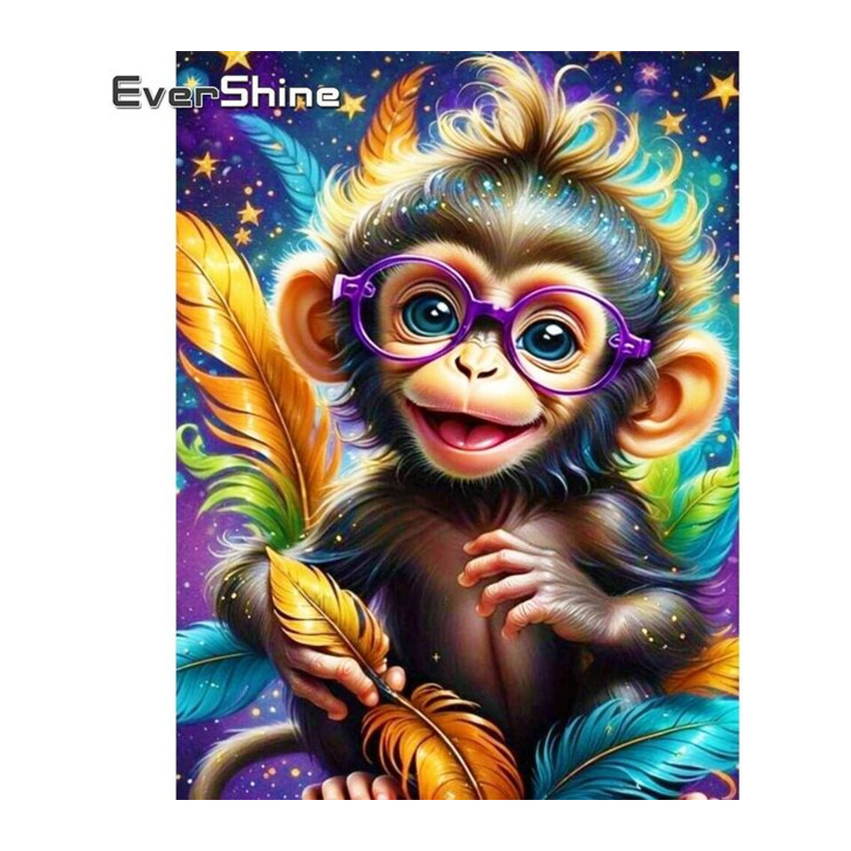 Evershine Diamant-Mosaik-Malerei Affe als Cartoon-Tier-Stickerei in Mehrfarbig für deine Wohnkultur - Bild 1