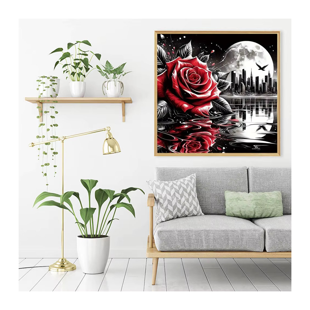 Evershine Diamant-Mosaik Rosenblume in Rot für Wandmontage als dekoratives Gemälde - Bild 3
