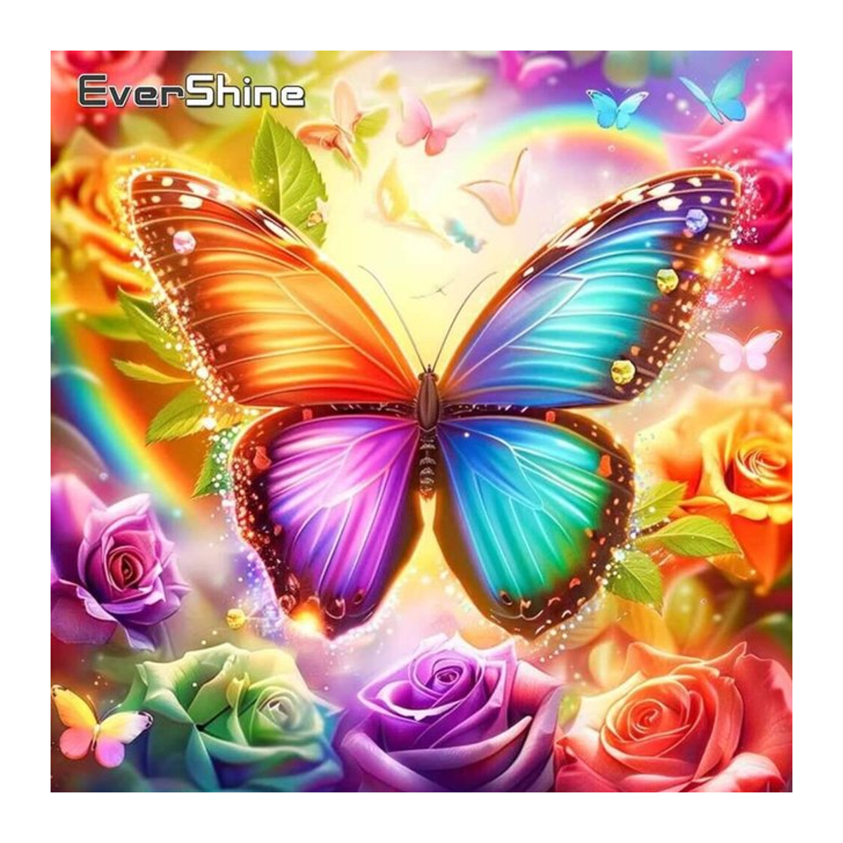 Evershine Diamant-Mosaik Set Schmetterling und Blumen als 5D-DIY-Kunsthandwerk in Mehrfarbig und Rund zur Wandmontage - Bild 1