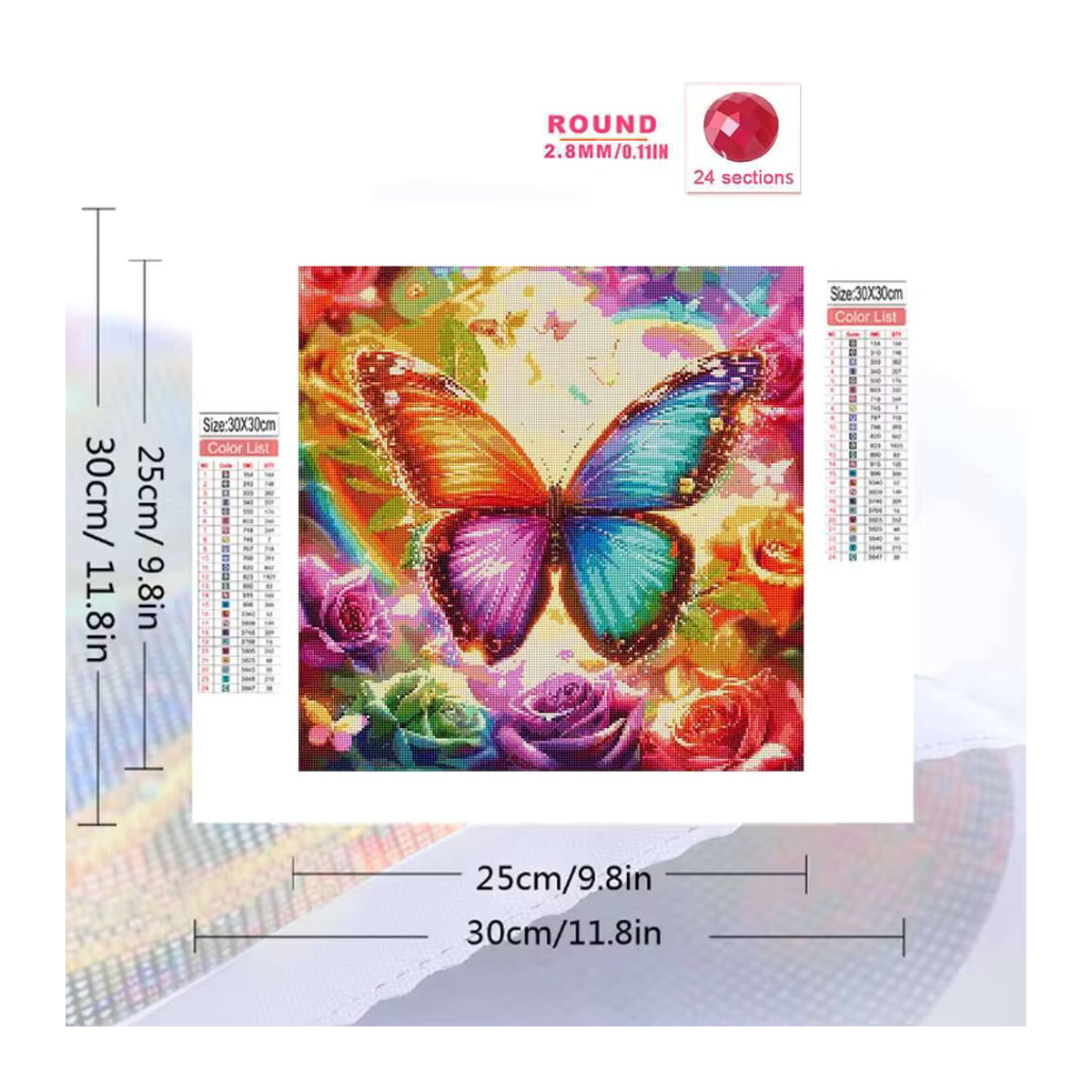 Evershine Diamant-Mosaik Set Schmetterling und Blumen als 5D-DIY-Kunsthandwerk in Mehrfarbig und Rund zur Wandmontage - Bild 2