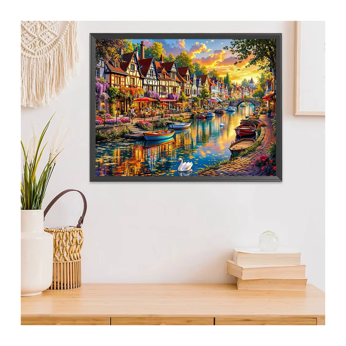 EverShine Diamant-Mosaik-Stickerei Landschaft mit Haus und Boot, mehrfarbig, Wanddekoration - Bild 3