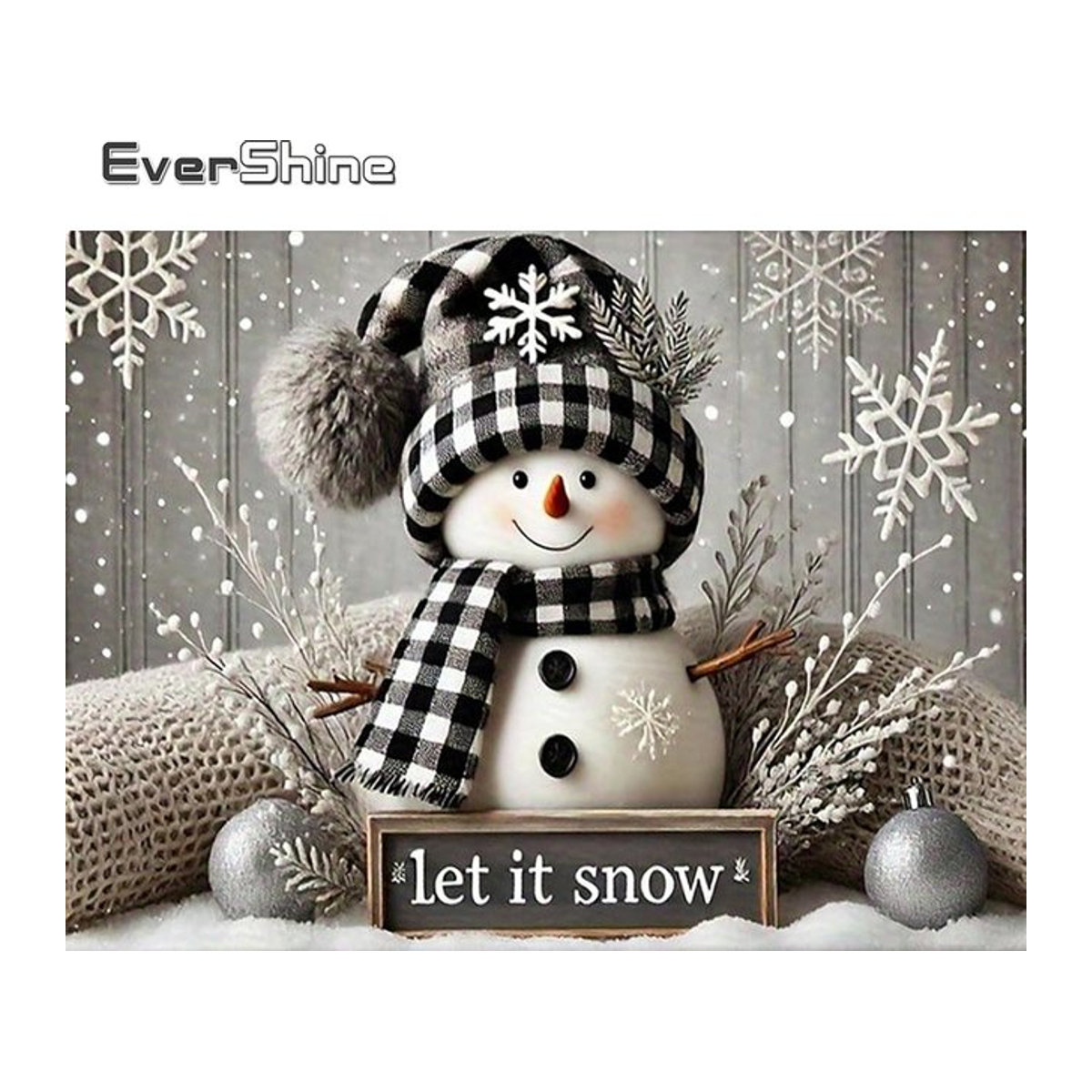 Evershine Diamant-Mosaik Stickerei Set Schneemann Winterlandschaft in Weiß, Rund, Wandmontage - Bild 1