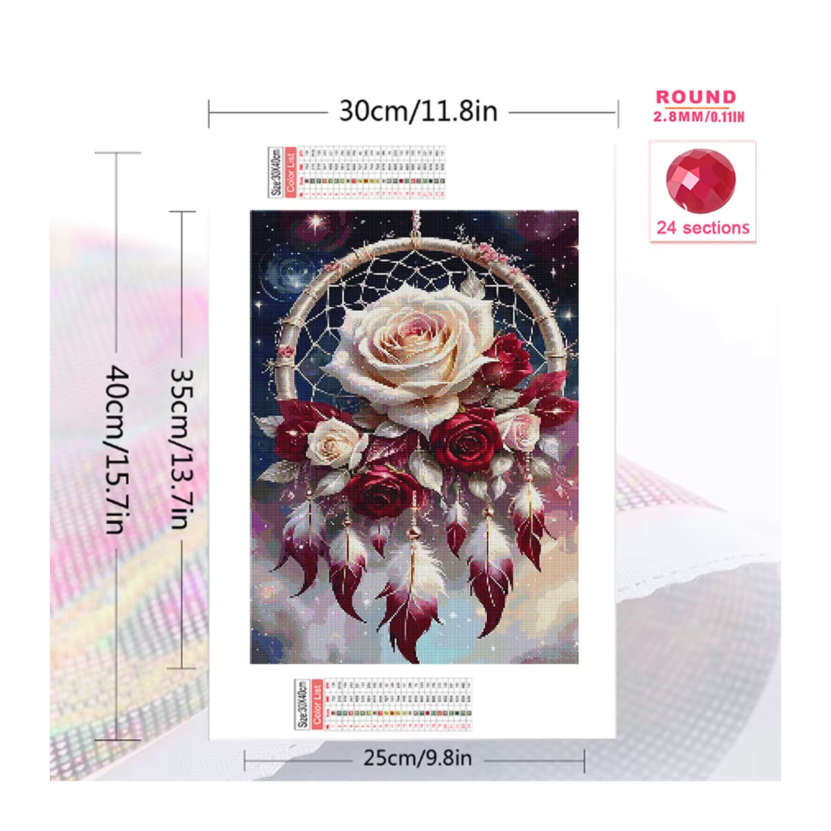 Evershine Diamant-Stickerei Blumenbild als Wandkunst im Bohemian-Stil, mehrfarbig, quadratisch, B/H: 30 x 20 cm - Bild 2