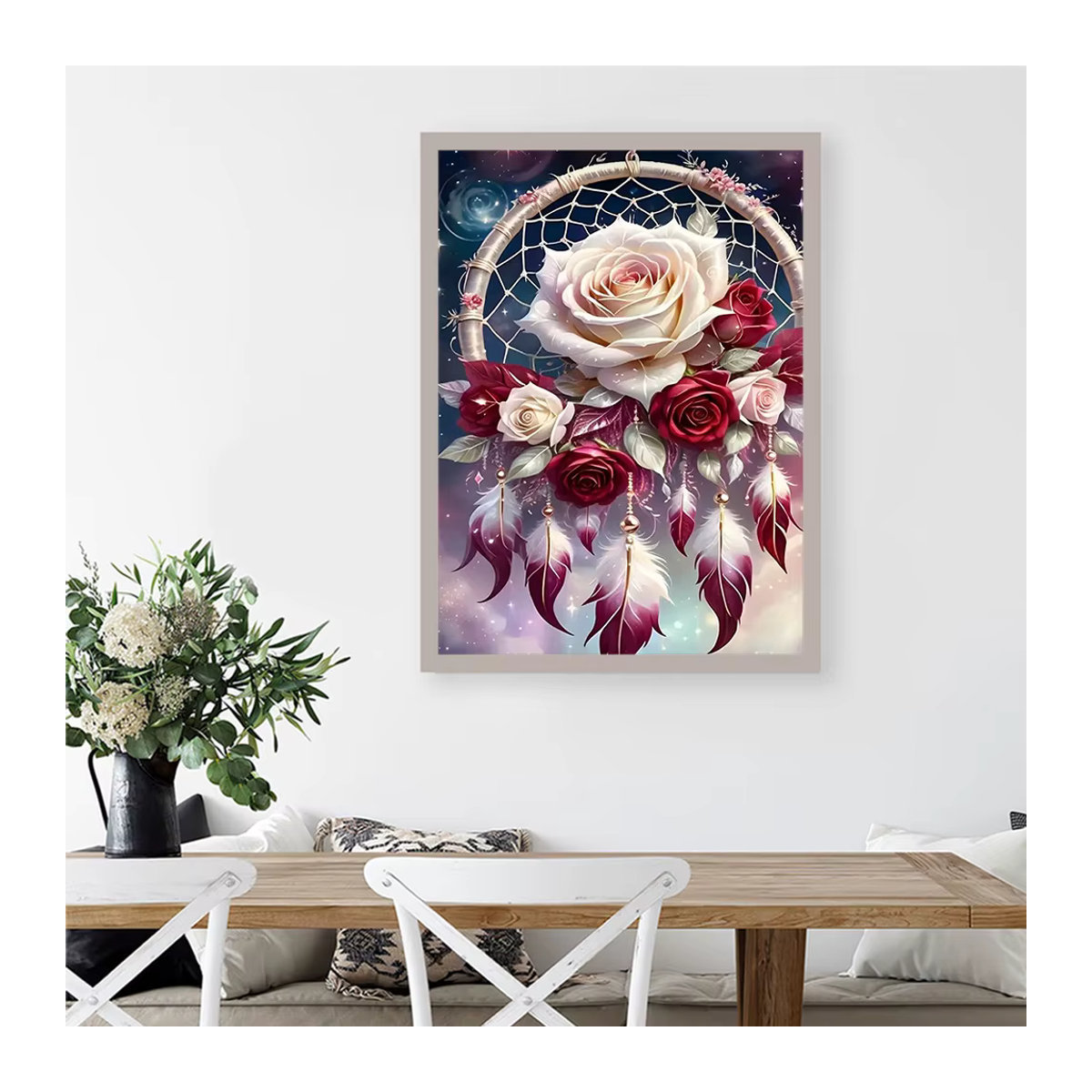 Evershine Diamant-Stickerei Blumenbild als Wandkunst im Bohemian-Stil, mehrfarbig, quadratisch, B/H: 30 x 20 cm - Bild 3