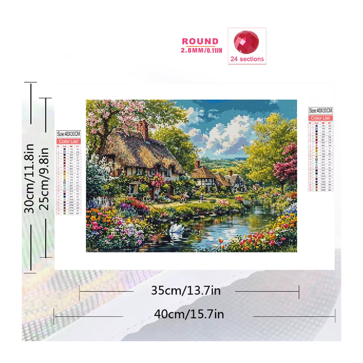 EverShine Diamant-Stickerei Haus und Garten als Mosaik-Landschaft mit Blumen und Bäumen, mehrfarbig, Wandmontage, B/H: 30 x 20 cm - Bild 2