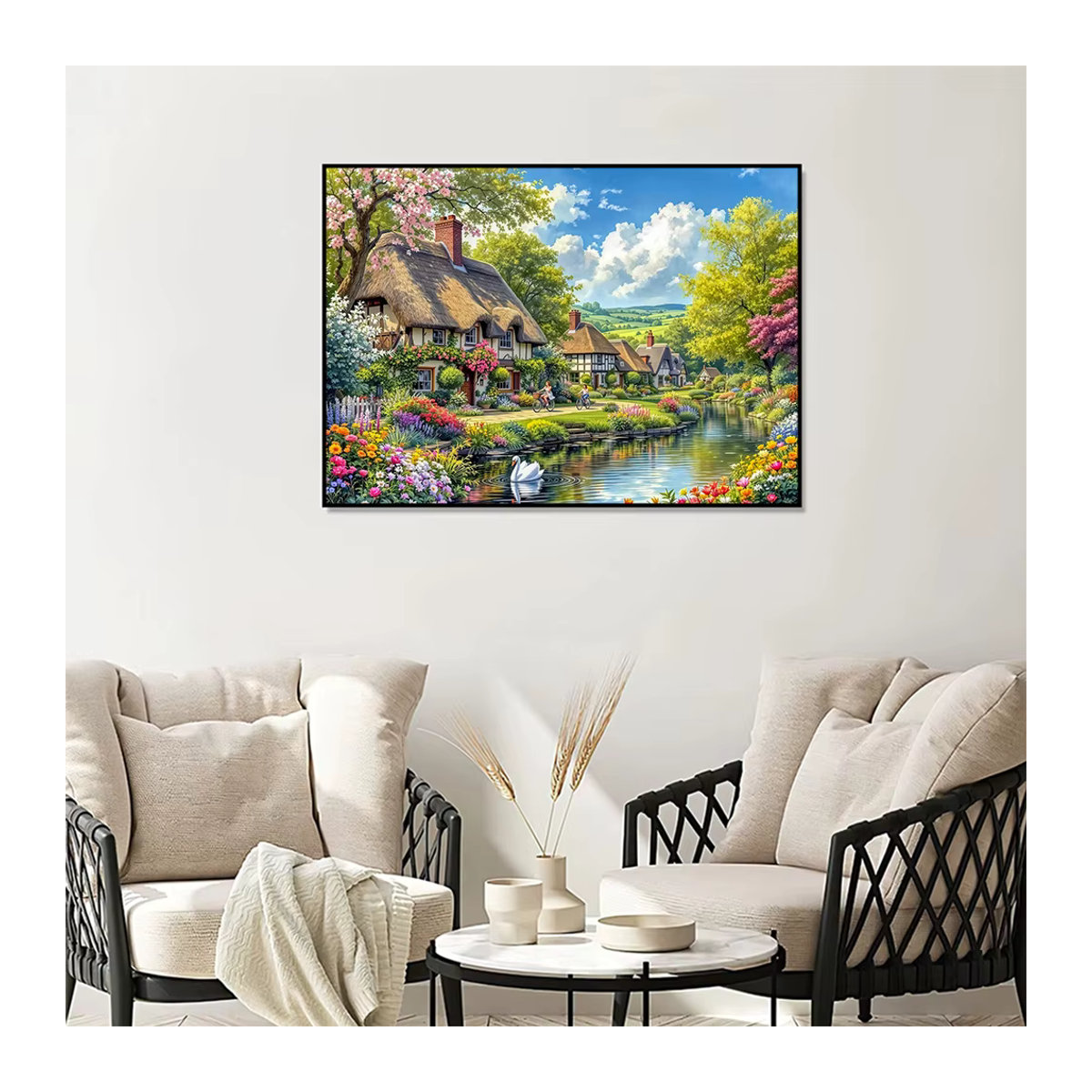 EverShine Diamant-Stickerei Haus und Garten als Mosaik-Landschaft mit Blumen und Bäumen, mehrfarbig, Wandmontage, B/H: 30 x 20 cm - Bild 3
