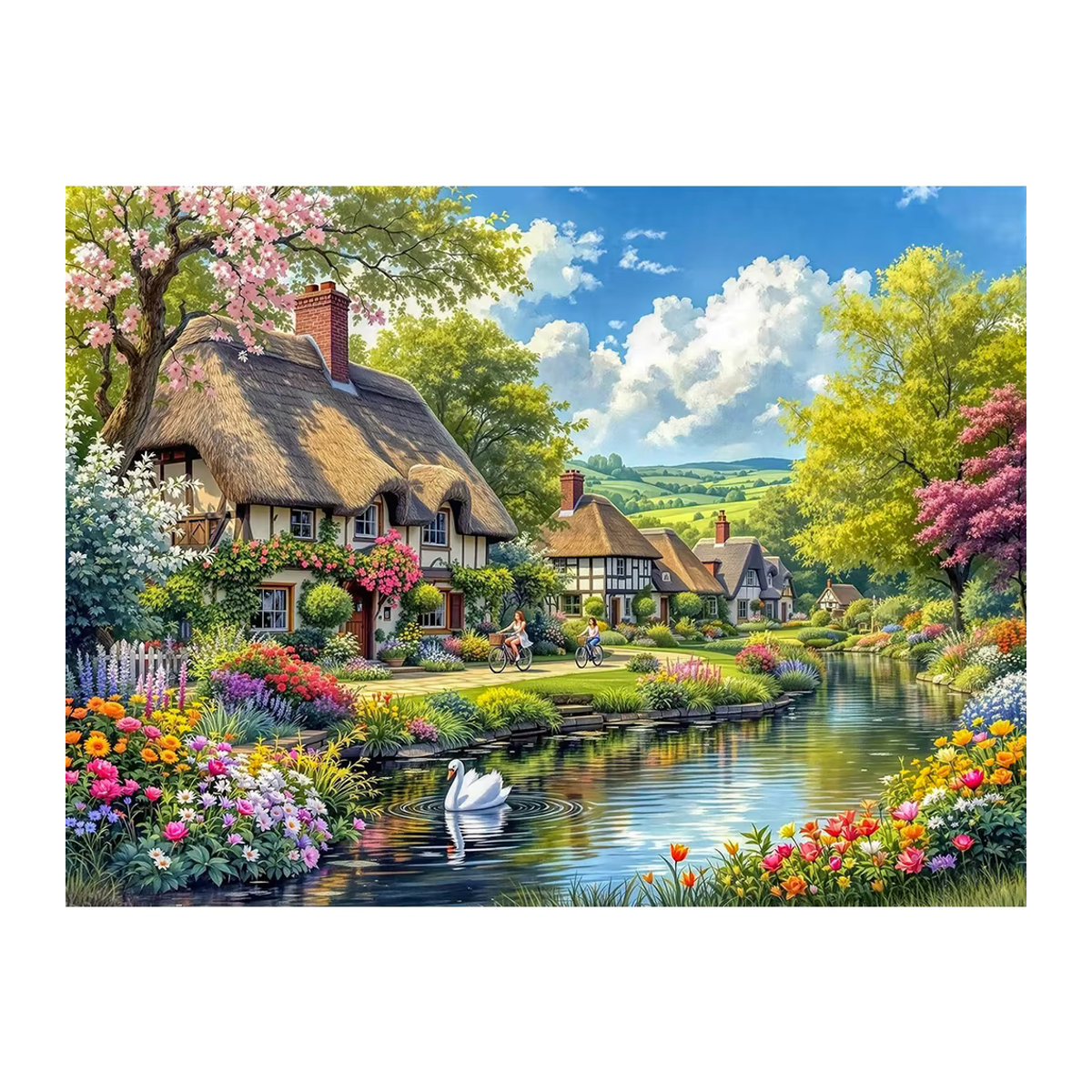 EverShine Diamant-Stickerei Haus und Garten als Mosaik-Landschaft mit Blumen und Bäumen, mehrfarbig, Wandmontage, B/H: 30 x 20 cm - Bild 4