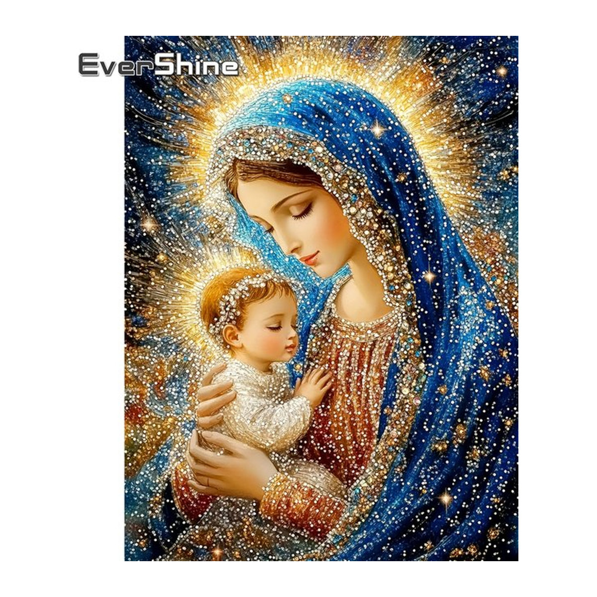 EverShine Diamant-Stickerei Jungfrau Maria DIY Bild mit Strass-Malerei in Blau, quadratisch, B/H: 20 x 20 cm - Bild 1