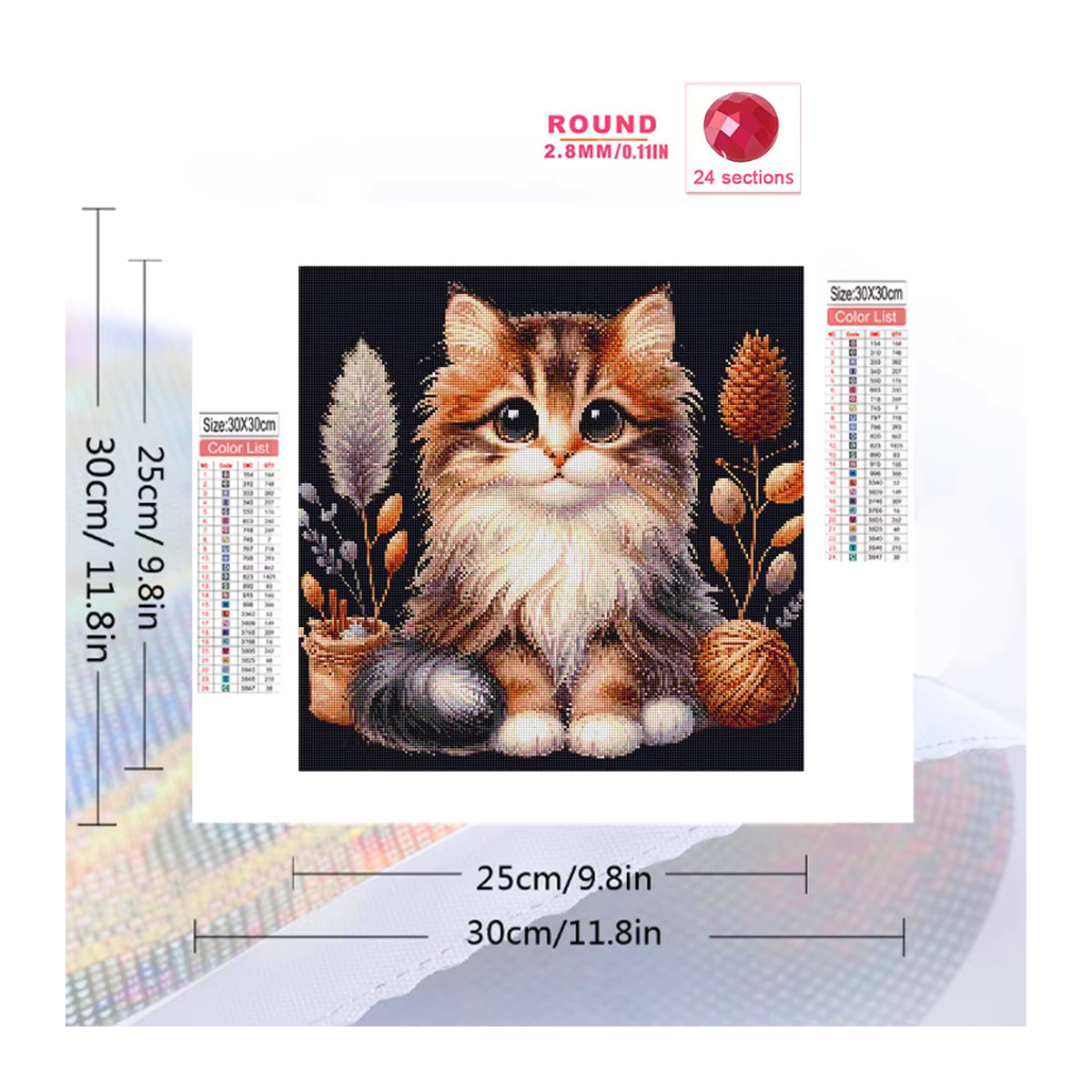 Evershine Diamant-Stickerei Katze als Strass-Mosaik, quadratisches Acryl-Gemälde in Mehrfarbig - Bild 2