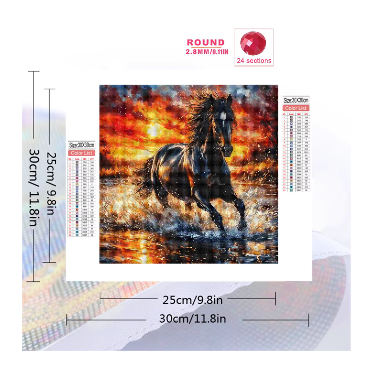 Evershine Diamant-Stickerei Pferd Mosaik-Set für Erwachsene in Mehrfarbig mit Holz-Elementen und rundem Design - Bild 2
