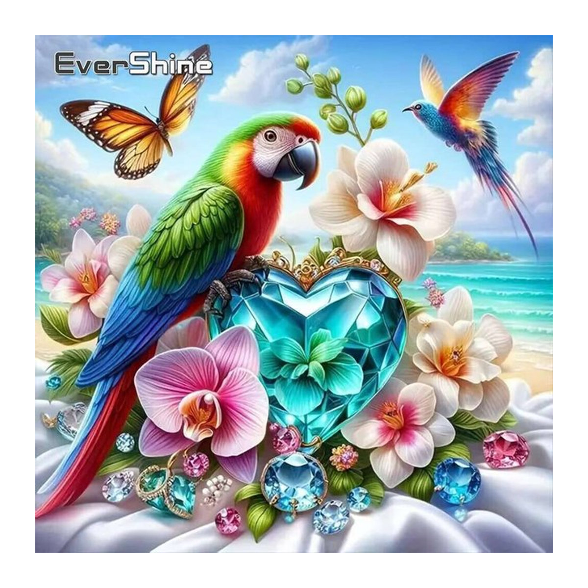 Evershine Diamant Stickerei Set Schmetterling und Blumen Mosaik Wanddekoration Mehrfarbig B/H: 20 x 20 cm - Bild 1