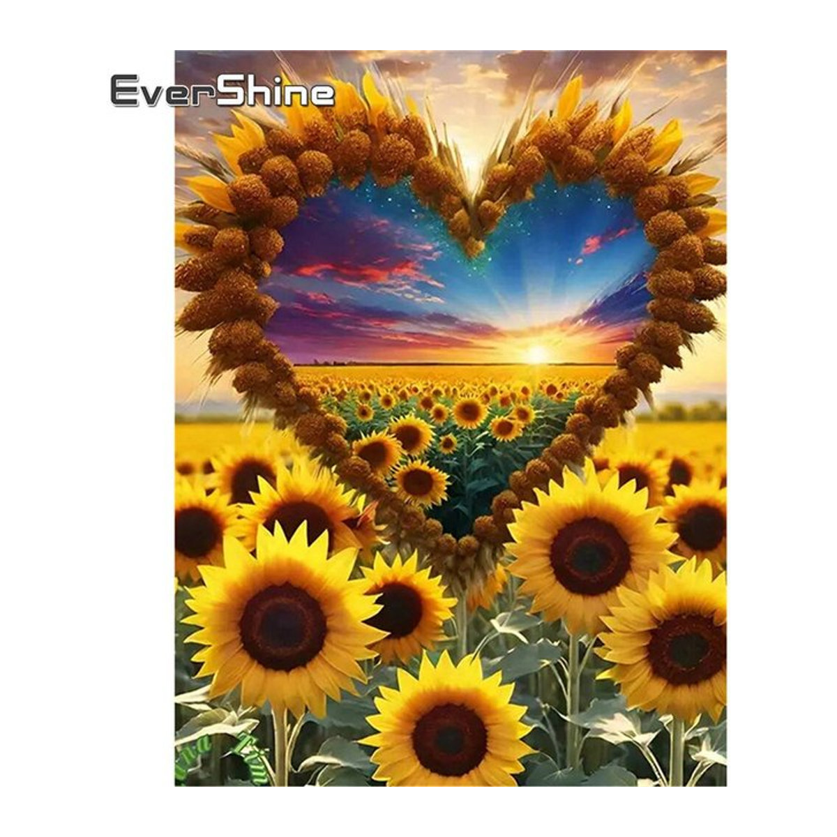 Evershine Diamant Stickerei Wanddeko mit Herz und Sonnenblumen Motiv, Rund, Gelb - Bild 1