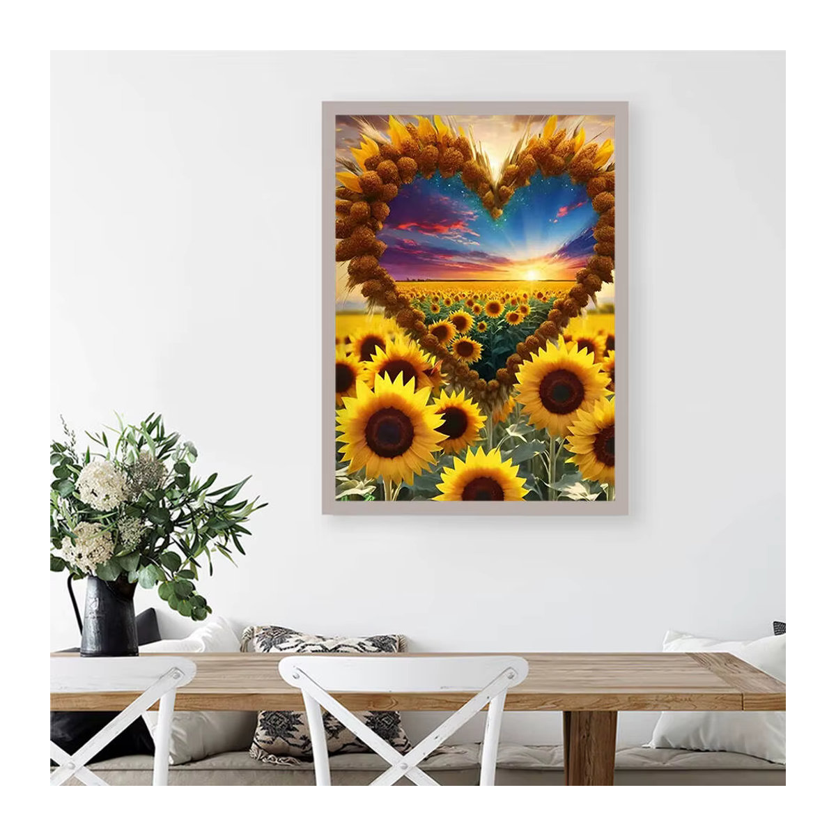 Evershine Diamant Stickerei Wanddeko mit Herz und Sonnenblumen Motiv, Rund, Gelb - Bild 3