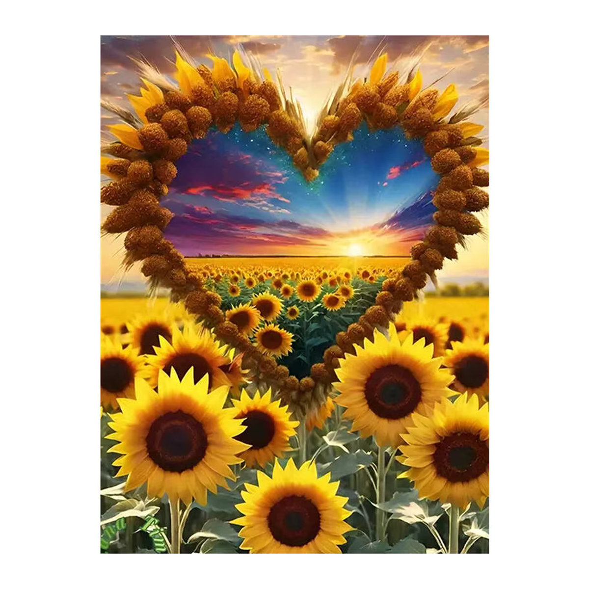 Evershine Diamant Stickerei Wanddeko mit Herz und Sonnenblumen Motiv, Rund, Gelb - Bild 4