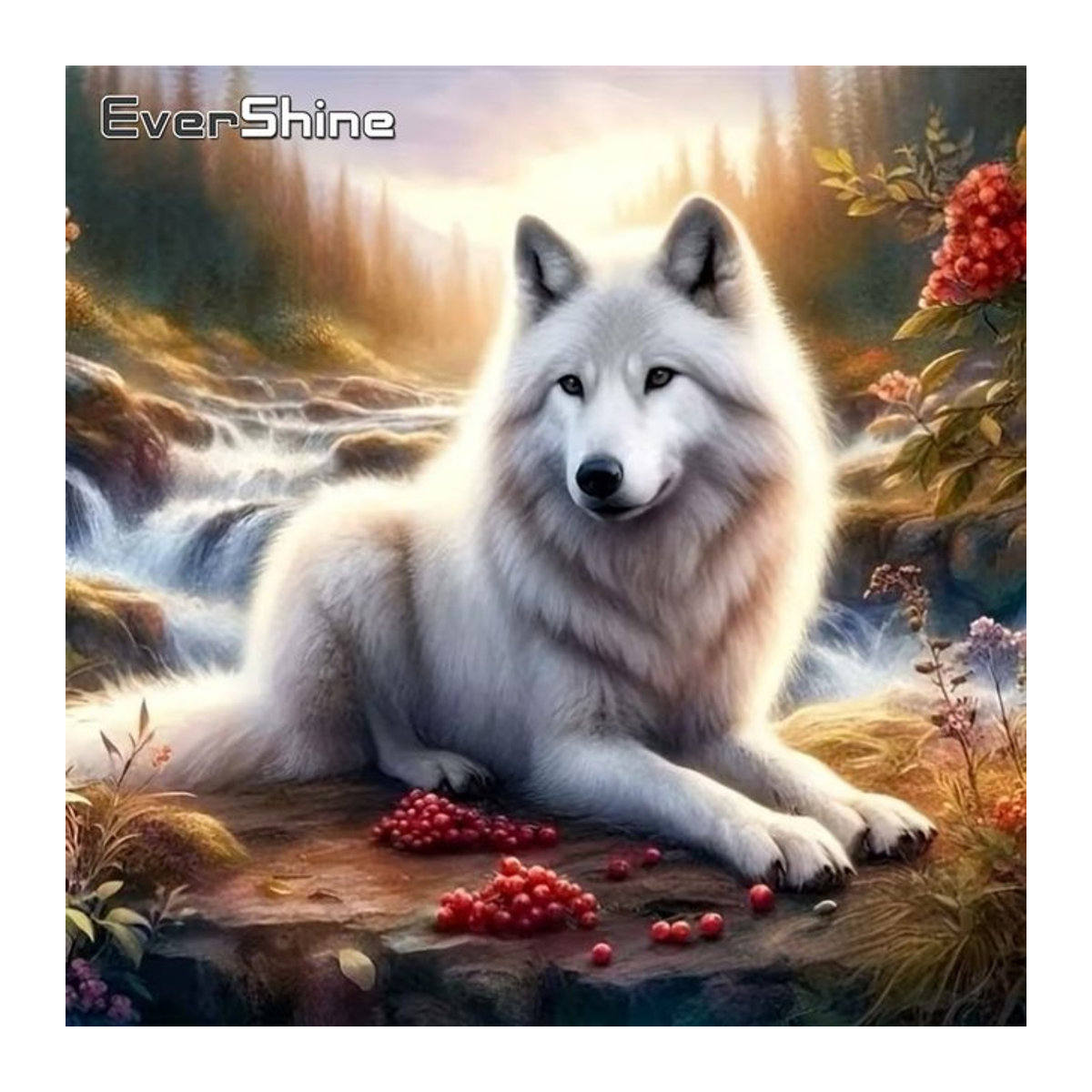 EverShine Diamant-Stickerei Wolf DIY-Gemälde mit runden Mosaik-Steinen in Mehrfarbig - Bild 1