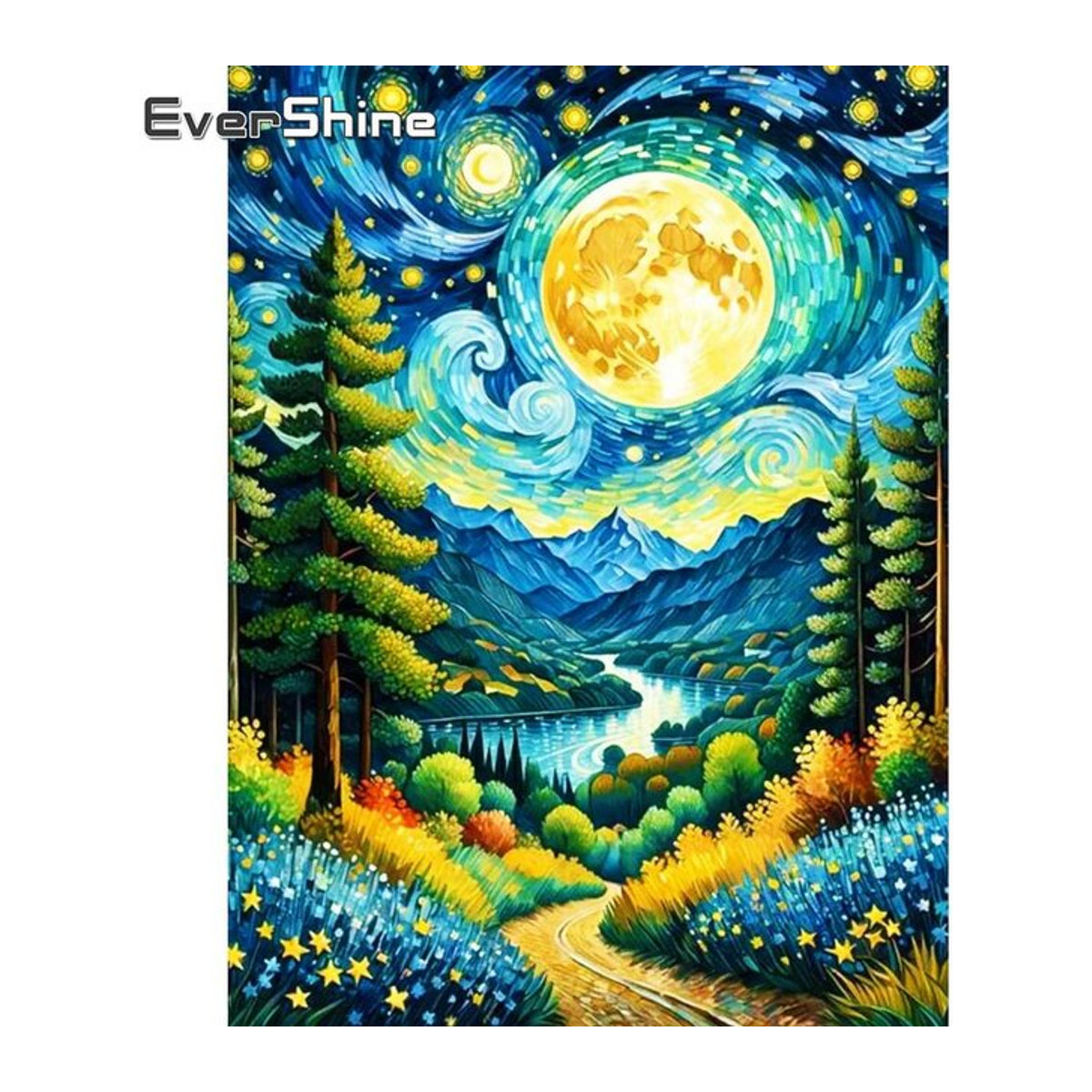Evershine Diamantgemälde Abstrakte Landschaft mit Sternenhimmel und Mond, Mehrfarbig, Wandmontage - Bild 1