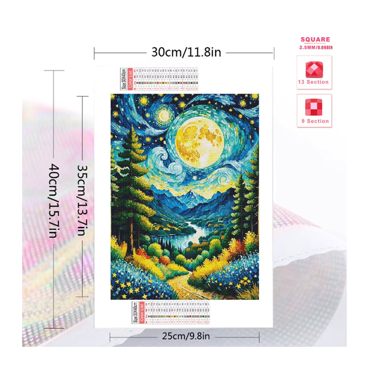 Evershine Diamantgemälde Abstrakte Landschaft mit Sternenhimmel und Mond, Mehrfarbig, Wandmontage - Bild 2